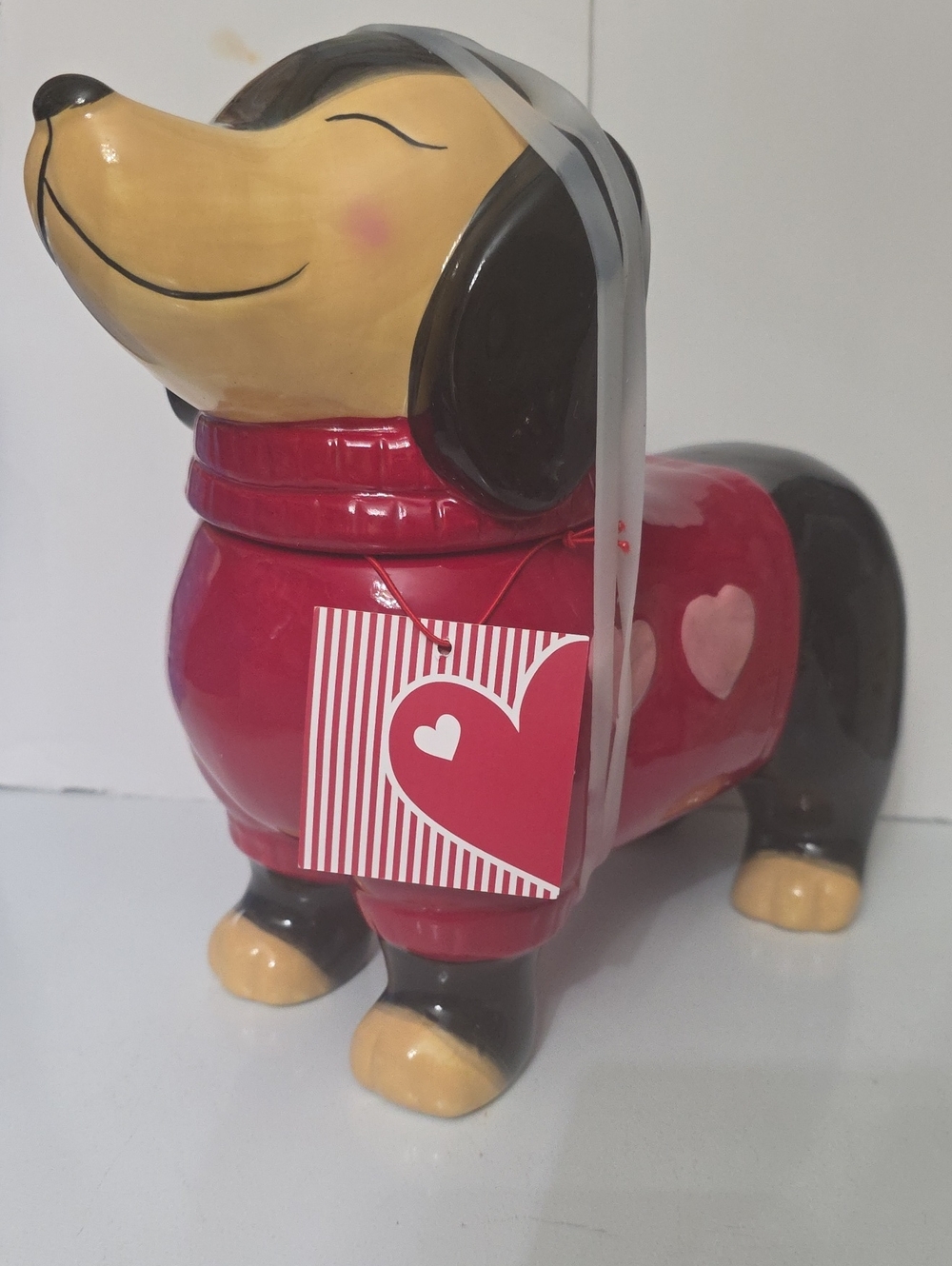 Red Dachshund Ceramic Treat Jar with Heart Accents